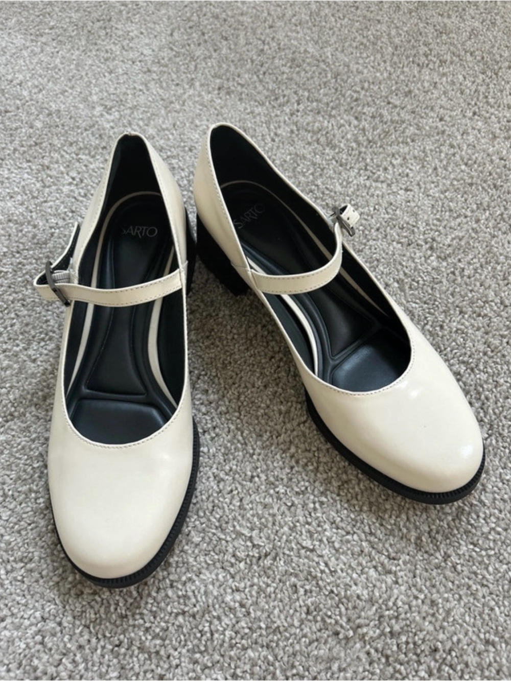 Franco Sarto Leather Cream Mary Jane Low Heel Pump
